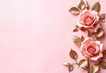 Fototapeta premium AI Images of Rose golden roses on a pink background. Background for Valentine's Day.
