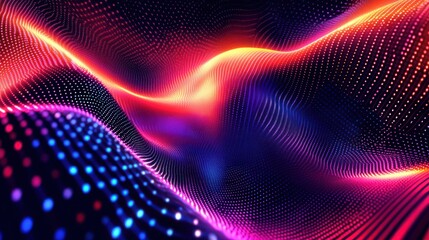 Abstract Digital Waveform: Vibrant Hues and Glowing Particles
