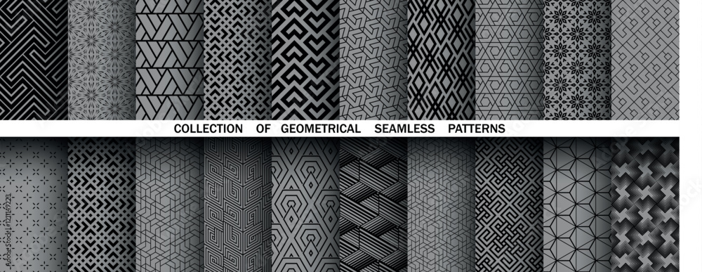 Fototapete geometric set of seamless black and gray patterns. simple vector graphics
