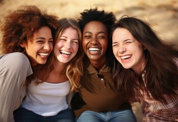 Obraz premium International day happiness: national laughter occasion, delighted people, happy women, cheerful men, pluralistic gathering, multinational inclusive festival, global harmony, polyethnic celebration.