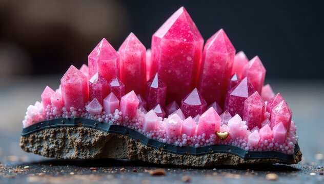 Pink rhodochrosite crystal with cobalto calcite matrix, geode, stone, soft