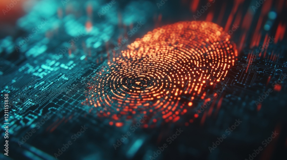 Aufkleber glowing computer chip displays a digital fingerprint scanner symbolizing innovation in biometric sec