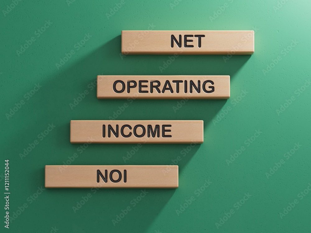 Poster noi - net operating income symbol. concept word noi on wooden cubes.business and noi concept. copy s