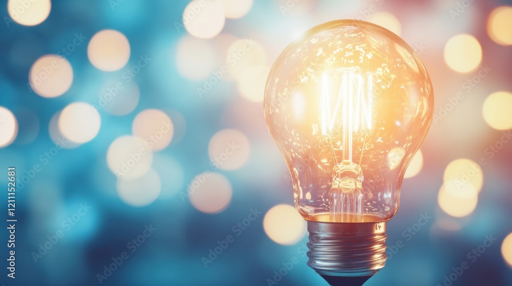 Poster an illuminated light bulb shines brightly against a blurred blue backdrop, creating a warm and invit