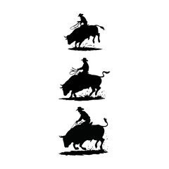 cowboy riding a bull silhouette illustration
