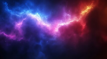 Naklejka premium Cosmic Nebula Swirls Blue Red Hues Space Dust