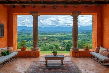 Tuscan Villa Terrace Overlooking Scenic Valley Landscape