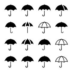 Obraz premium a vector illustration of a set of black Umbrella icons With white Background