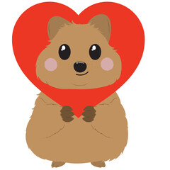 Valentine quokka, romantic quokka illustration, cute marsupial art, quokka with hearts, love-themed quokka, adorable quokka graphic, quokka holding heart, heart balloon quokka, quokka with love letter