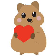 Valentine quokka, romantic quokka illustration, cute marsupial art, quokka with hearts, love-themed quokka, adorable quokka graphic, quokka holding heart, heart balloon quokka, quokka with love letter