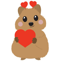 Valentine quokka, romantic quokka illustration, cute marsupial art, quokka with hearts, love-themed quokka, adorable quokka graphic, quokka holding heart, heart balloon quokka, quokka with love letter