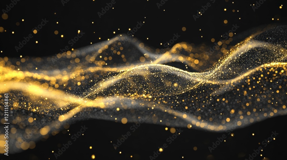 Poster fluid golden waves moving gracefully across a black backdrop create a mesmerizing visual effect that