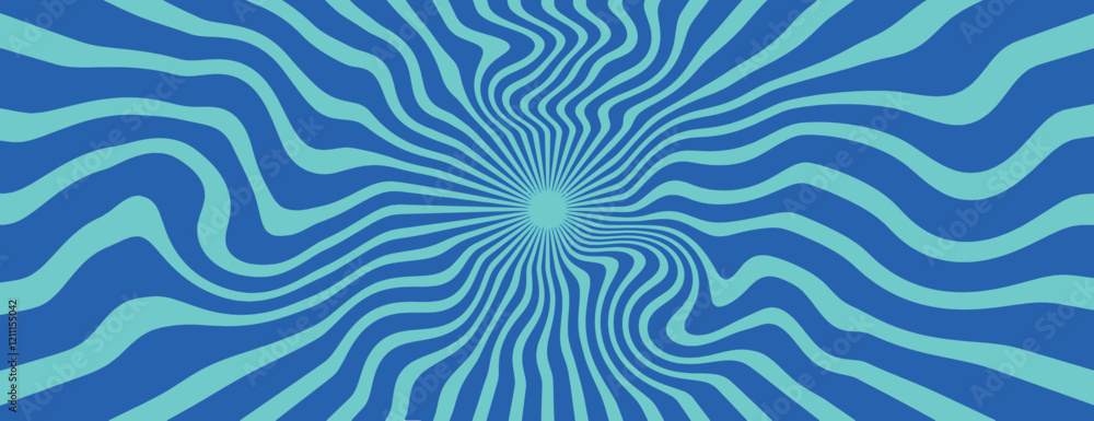 Poster psychedelic background with wavy teal lines on a blue background, creating a dynamic, hypnotic effec