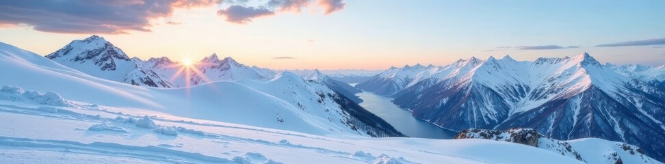 Obraz premium Snow-covered mountains stretch towards the sky, peaceful, natural