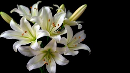 Obraz premium White Lilies on Black Background for Sympathy Card