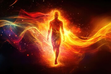 Fiery Human Form Embodied In Energetic Waves