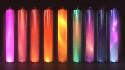 Fototapeta premium Colorful Glowing Cylinders Resemble Nebulae In Space