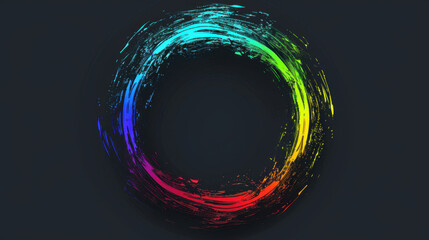vibrant circular brush stroke design featuring gradient of colors from blue to red, set against dark background, creating striking visual effect