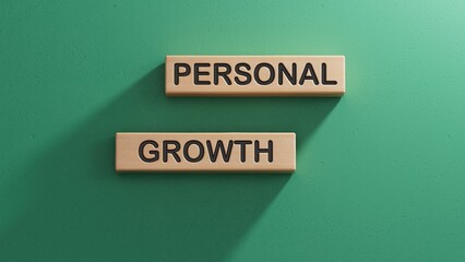 Obraz premium Personal growth symbol. Wooden blocks with words Personal growth.Business and Personal growth concept. Copy space.3D rendering on green background.