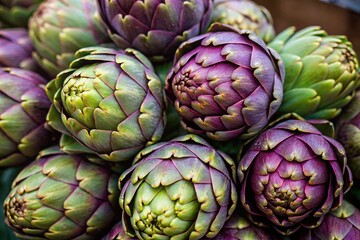 Fototapeta premium Fresh Purple Artichokes – A Gourmet Delight and Nutritional Powerhouse