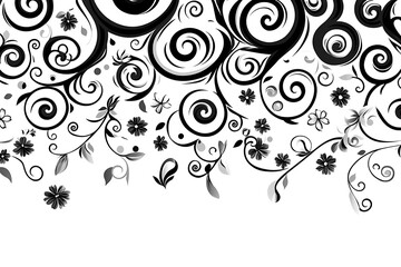 Abstract black and white floral swirls and flowers design
