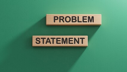Naklejka premium problem statement, business, financial concept. For business planning. Wooden cube blocks. Copy space.3D rendering on green background.