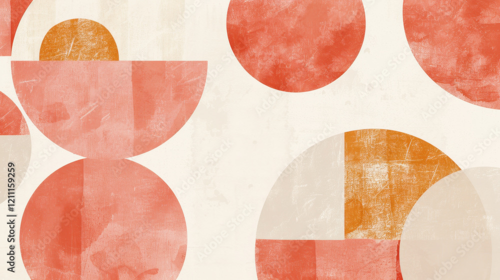 Poster abstract geometric shapes in warm tones create modern design. composition features circles and semi 