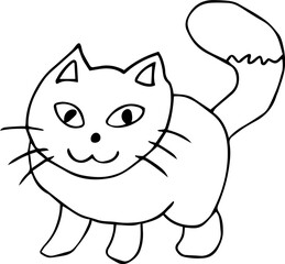 Obraz premium a contented cat with cunning eyes stands and looks at the camera