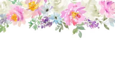 Fototapeten A vector frame illustration of abstract pink peonies and wild flowers painted in watercolor. hand painted floral background.   © Sawango