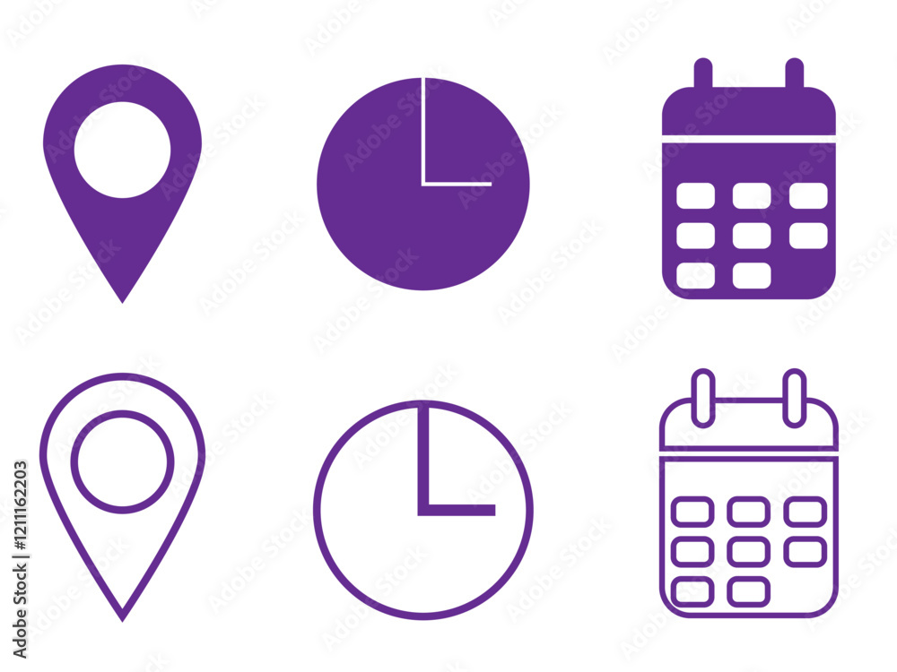 Poster time, date and address or location icon event elements vector illustration.
