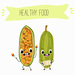 Kuruba fruit, funny fruit cute cheerful characters. Vector hand drawn illistration.