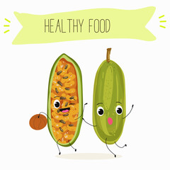 Kuruba fruit, funny fruit cute cheerful characters. Vector hand drawn illistration.
