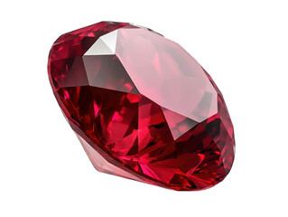 Red gemstone with faceted cut isolated on transparent background
