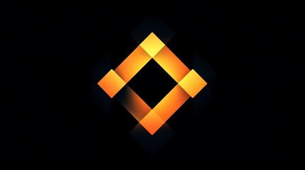 digital logo design set against a solid black background consists of a geometric arrangement of orange and yellow gradient squares, forming a diamond shape in the center
