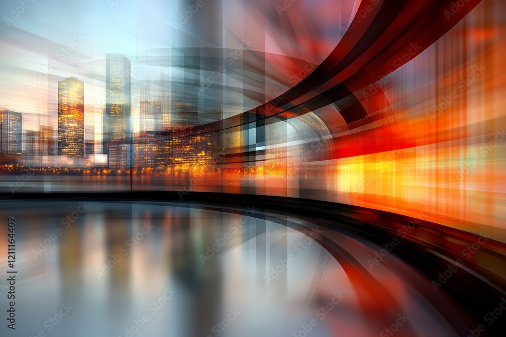 Poster abstract cityscape with dynamic lines and vibrant colors blending in urban environment