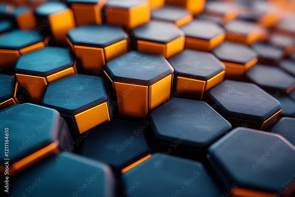 Poster abstract hexagonal structure with orange accents