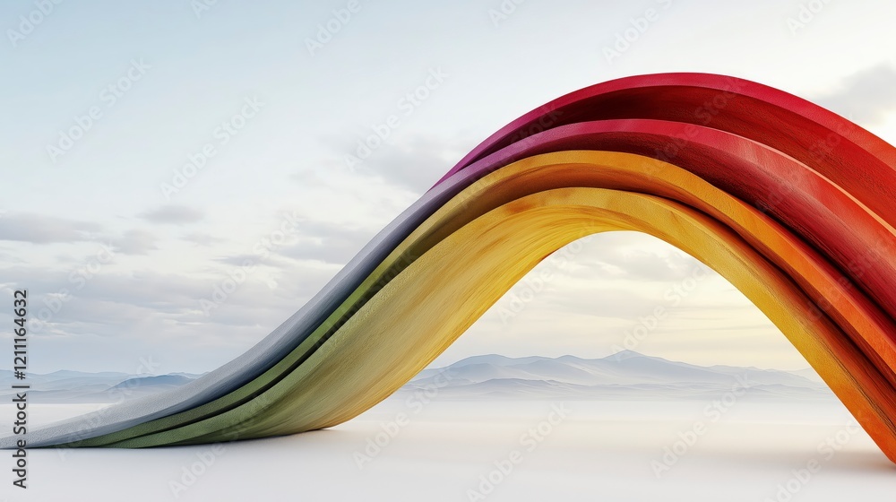 Aufkleber colorful flowing wave design in abstract landscape with soft clouds and mountains in background