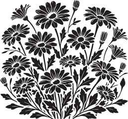 Black Color Daisies Silhouette Vector Illustration, Solid White Background. minimal vector design