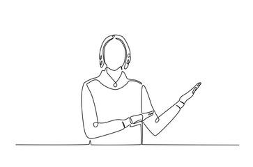 businesswoman doing presentation in continuous one line drawing. Business concept in single line art illustration. Editable vector.