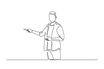businessman doing presentation in continuous one line drawing. Business concept in single line art illustration. Editable vector.