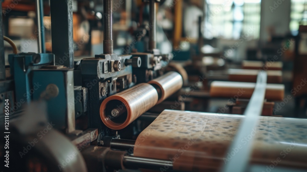Poster a machine pressing plastic sheets into precise shapes.