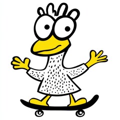 Fototapeta premium A Cartoon Bird Skateboards Cheerfully