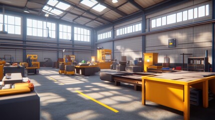 A modern sugar factory interior with large metal processing equipment and conveyor belts.