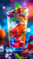 Vibrant Fruit Cocktail Drink Garnished With Mint