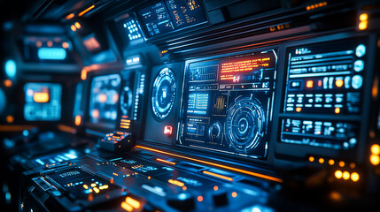 Obraz premium Control Room in a High-Tech Space Station,