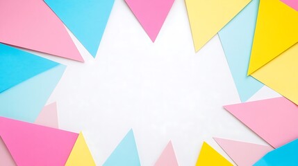 Pastel Triangle Shapes Frame White Background