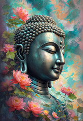Buddha statue with flowers