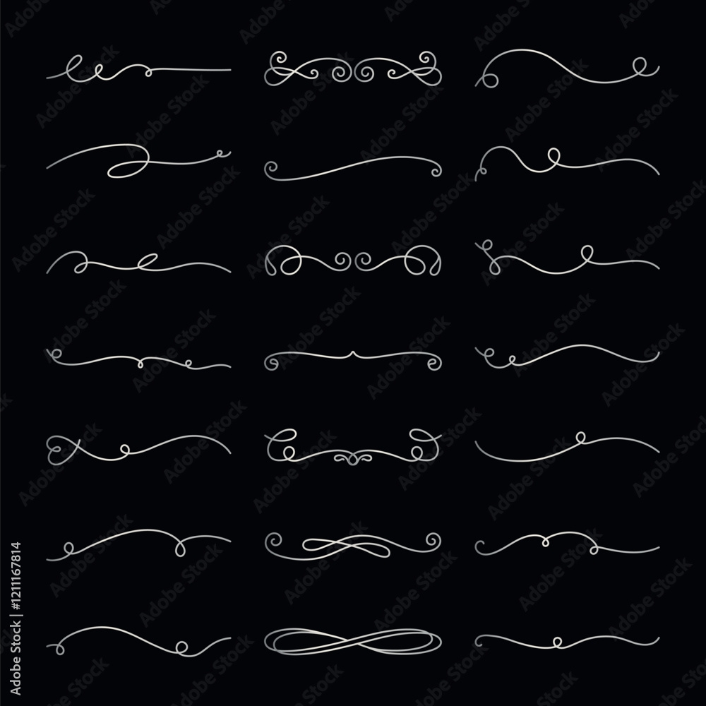 Wall mural vector set. elegant decorative line art set on black background. swirls and curls create ornate desi
