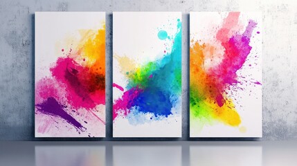 Abstract Colorful Explosion: A Vibrant Triptych of Splashes
