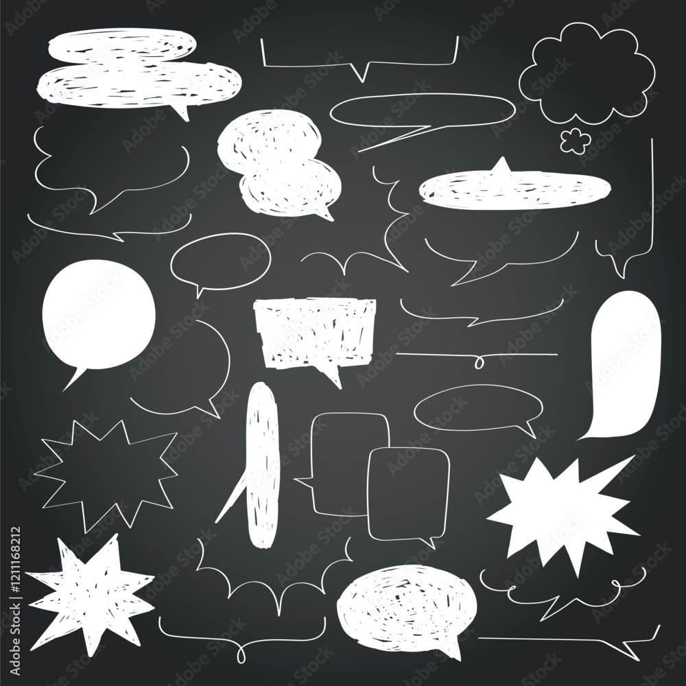 Poster chalkboard with speech bubbles. variety of speech bubbles on chalkboard. speech bubbles in different